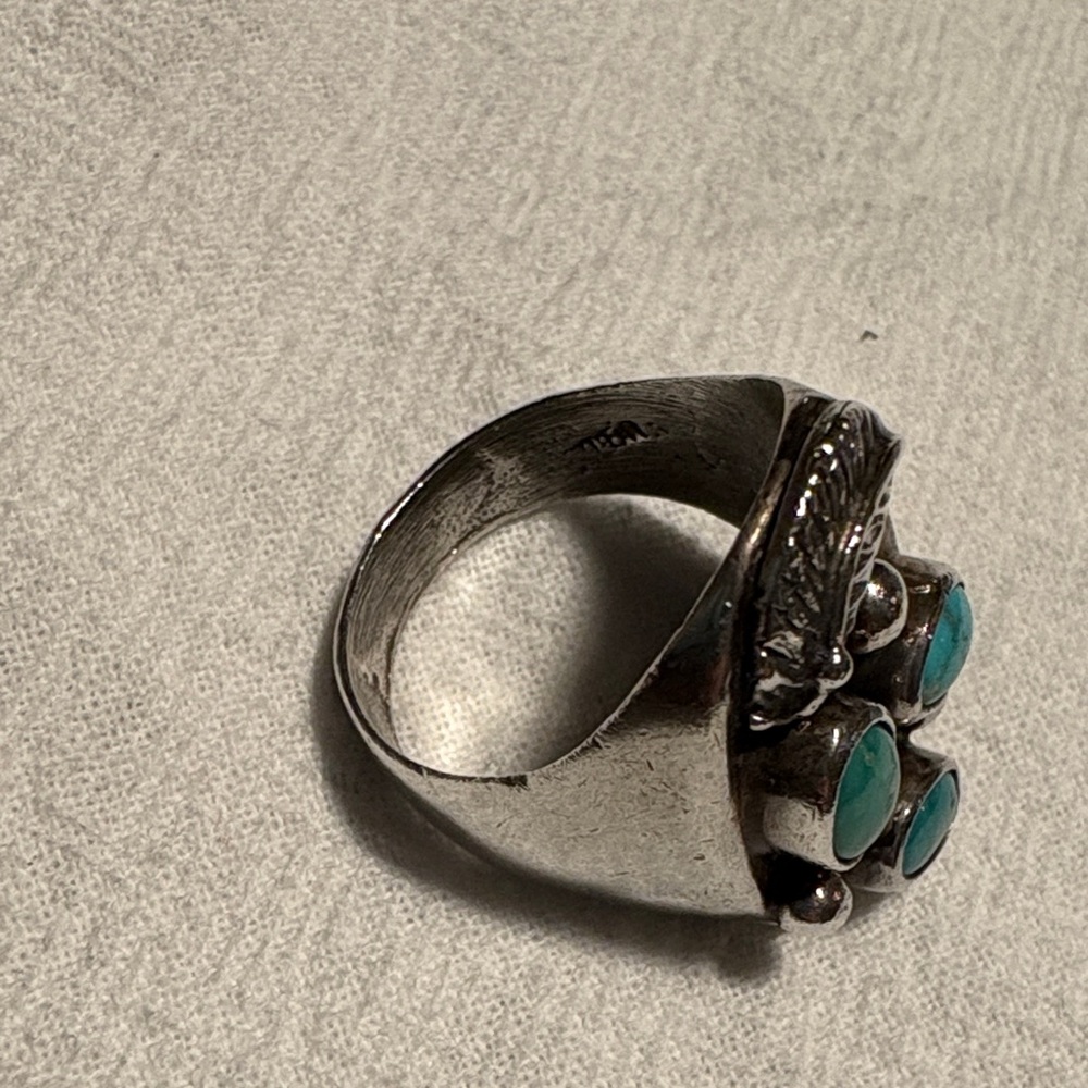 Native Vintage Silver Turquoise Statement Ring - image 3